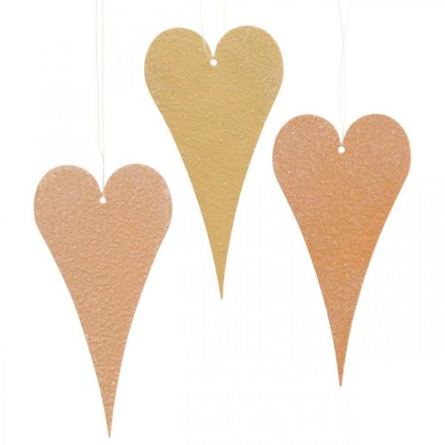 Hangdecoratie deco hartjes om op te hangen oranje/geel 15cm 6st