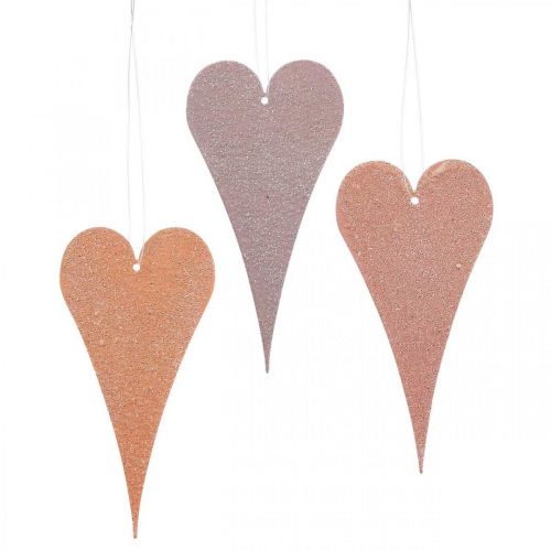 Hangende decoratie harten om op te hangen oranje/paars 15cm 6 stuks