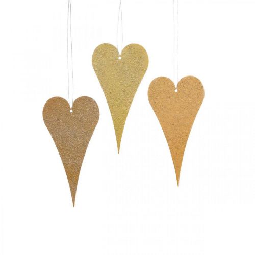 Artikel Hangende decoratie raam metalen harten, decoratieve harten om op te hangen beige/geel/oranje H15cm 6st