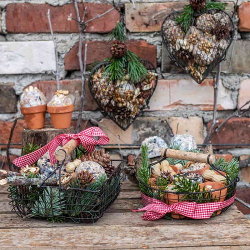 Floristik24 Metalen mand met handvat, mand voor opplant, draadmand variatie bruin, naturel H10.5/12/13/11.5cm set van 4