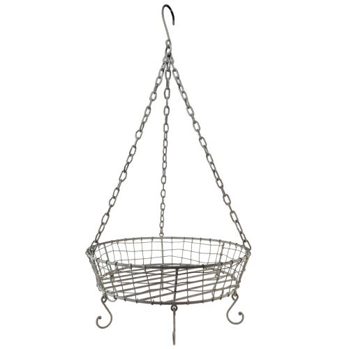 Floristik24 Metalen mand om op te hangen met haken grijs vintage Ø39,5cm