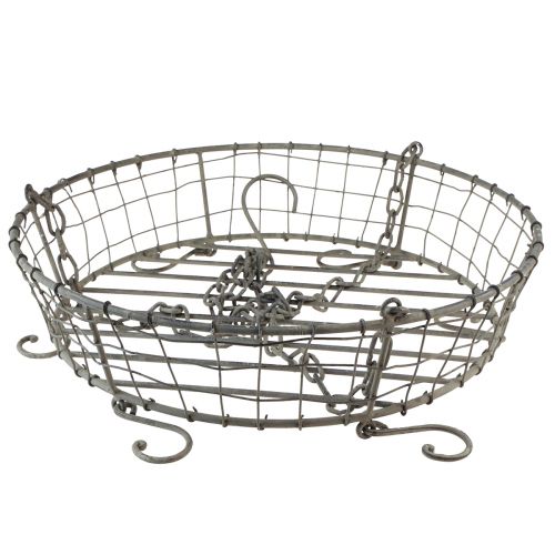 Floristik24 Metalen mand om op te hangen met haken grijs vintage Ø39,5cm