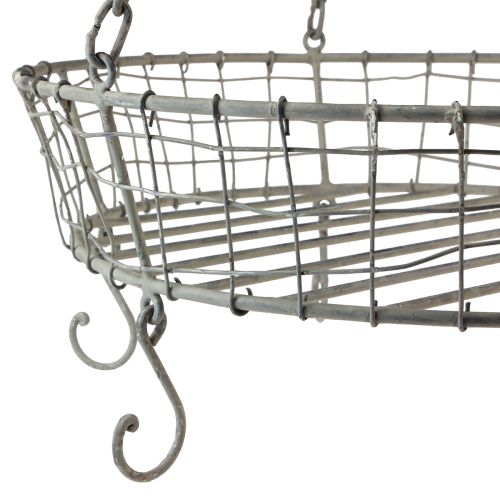 Floristik24 Metalen mand om op te hangen met haken grijs vintage Ø39,5cm