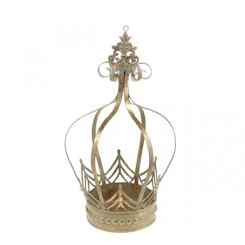 Floristik24 Metalen kroon, theelichthouder voor Advent, plantenbak om op te hangen goud, antieke look Ø16.5cm H27cm