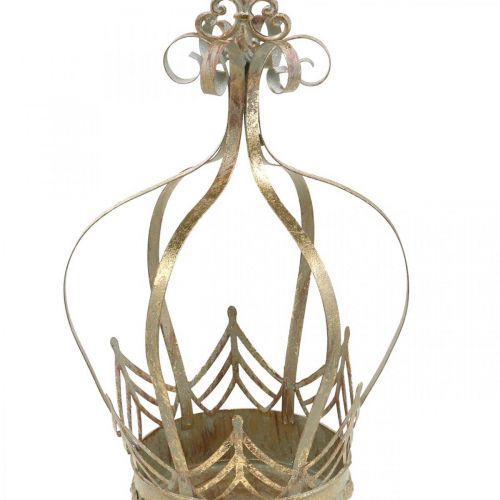 Floristik24 Metalen kroon, theelichthouder voor Advent, plantenbak om op te hangen goud, antieke look Ø16.5cm H27cm