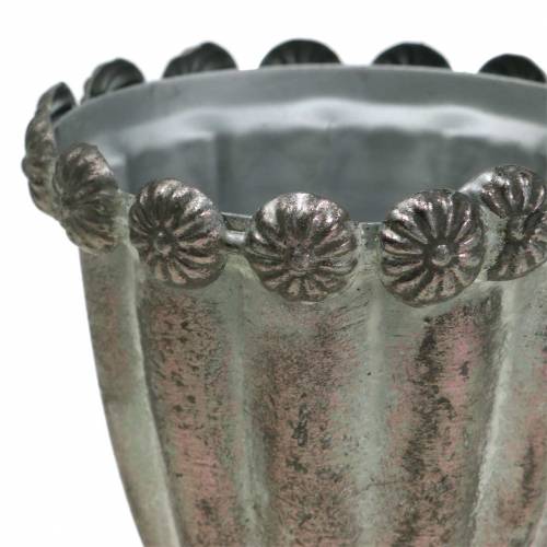 Floristik24 Decoratieve metalen beker zilvergrijs, gewassen wit Ø9,7 cm H 14,7 cm