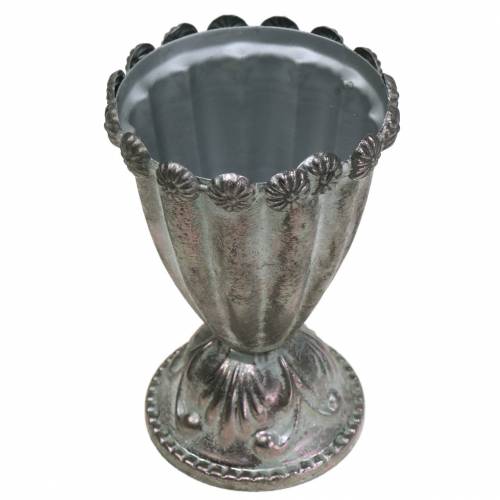 Floristik24 Decoratieve metalen beker zilvergrijs, gewassen wit Ø9,7 cm H 14,7 cm