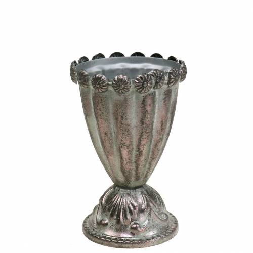 Floristik24 Decoratieve metalen beker zilvergrijs, gewassen wit Ø9,7 cm H 14,7 cm