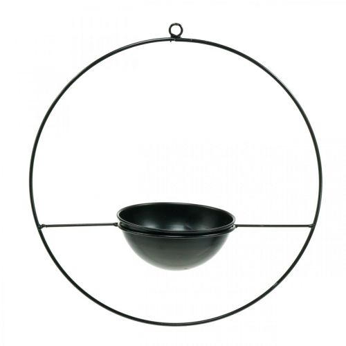 Floristik24 Sierpot om op te hangen zwart metalen ring Ø38cm met schaaltje Ø15cm