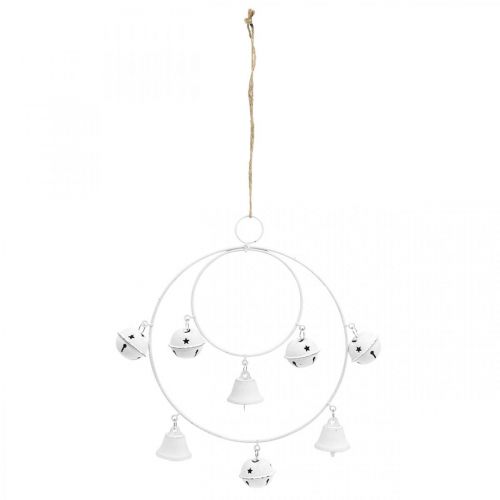 Artikel Ring met bellen, adventsdecoratie, ringkrans, metalen decoratie om op te hangen Wit H22.5cm B21.5cm