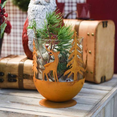Floristik24 Metalen kom met hert, bosdecoratie voor advent, decoratief vat roestvrij staal Ø25cm H29cm