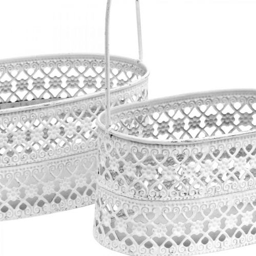 Floristik24 Metalen mand ovaal, siervat voor beplanting wit, zilver vintage look L17 / 22cm H25 / 28cm set van 2