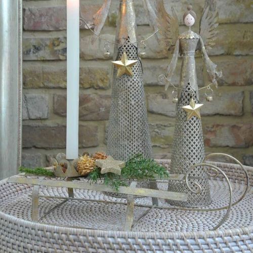 Artikel Slee voor Kerstmis, winterdecoratie, decoratieve slee goud, antiek look L41cm H11cm