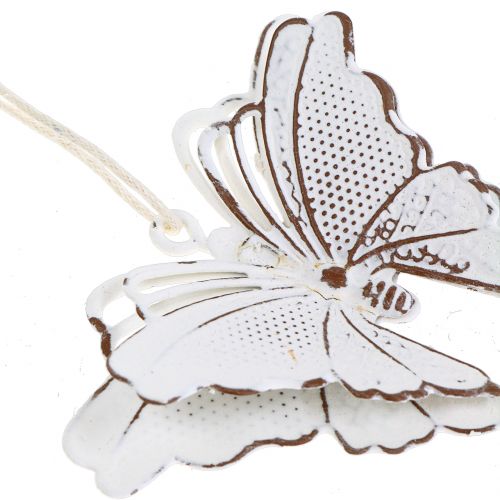 Floristik24 Metalen vlinder om op te hangen wit 7cm 6st