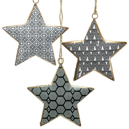 Metalen ster zwart en wit 10cm 3st