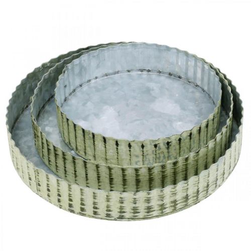 Artikel Metalen borden voor decoratie, tafeldecoratie, kaarsenplateau rond zilver, groen shabby chic Ø14/16.5/19.5 cm H3.5 cm set van 3