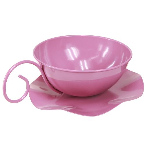 Artikel Metalen kop Ø16cm H9cm decoratieve kop met schotel roze 2st