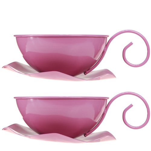 Artikel Metalen kop Ø16cm H9cm decoratieve kop met schotel roze 2st