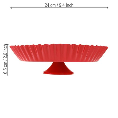 Artikel Metalen bord retro decoratief bord met voet rood metaal Ø24cm 2 stuks
