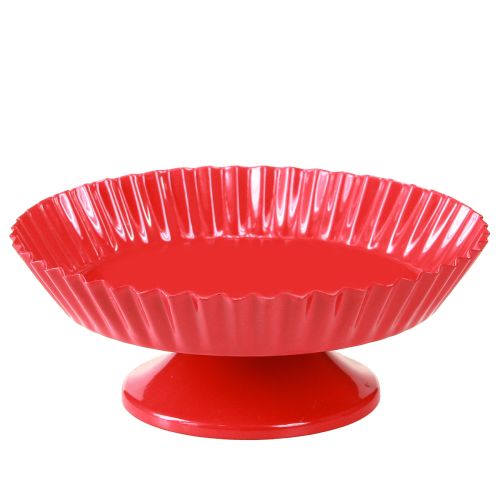 Floristik24 Metalen bord rood klein decoratief bord met voet metaal Ø14cm 2 stuks