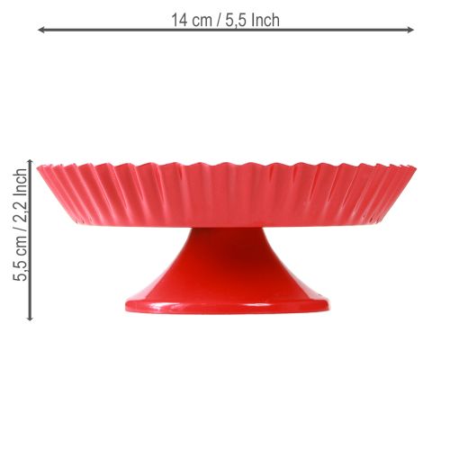 Artikel Metalen bord rood klein decoratief bord met voet metaal Ø14cm 2 stuks