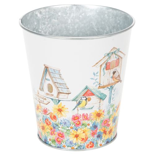 Floristik24 Metalen pot met motief, plantenbak met vogelhuisjes, blikken emmer H13cm Ø11,5cm