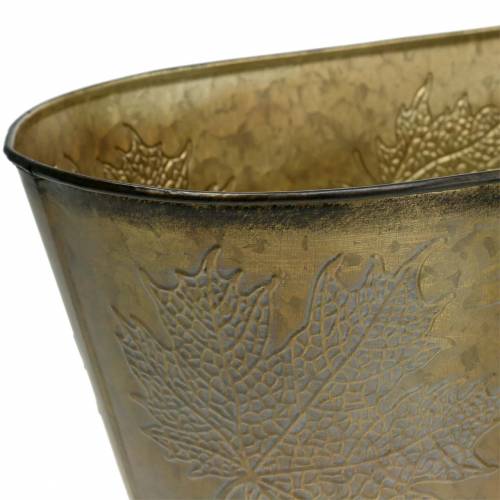 Floristik24 Sierpot met bladeren ovaal zink metallic grijs, oranje, bruin 38 × 20cm H15cm 3st