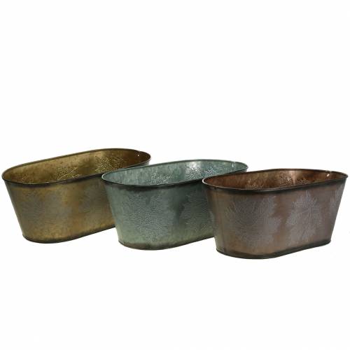 Floristik24 Sierpot met bladeren ovaal zink metallic grijs, oranje, bruin 38 × 20cm H15cm 3st