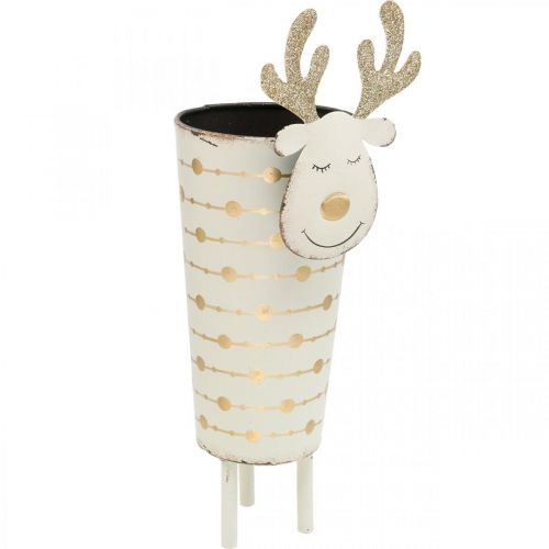 Artikel Rendier plantenpot, adventsdecoratie, metalen decoratie, plantenbak voor Kerstmis wit, goud H28cm Ø8.5cm