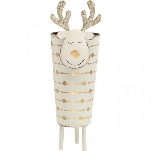 Artikel Rendier plantenpot, adventsdecoratie, metalen decoratie, plantenbak voor Kerstmis wit, goud H28cm Ø8.5cm