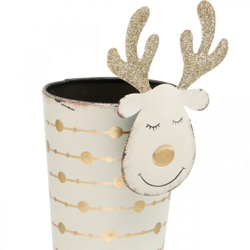 Artikel Rendier plantenpot, adventsdecoratie, metalen decoratie, plantenbak voor Kerstmis wit, goud H28cm Ø8.5cm