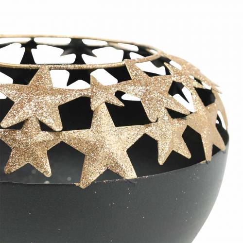 Floristik24 Tafeldecoratie Kerstschaal met sterren zwart, goud Ø14cm H10.5cm
