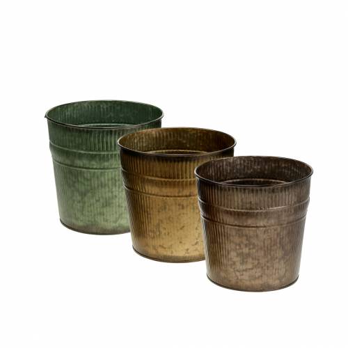 Floristik24 Sierpot oranje, bruin, groen Ø10.5cm H10cm set van 3