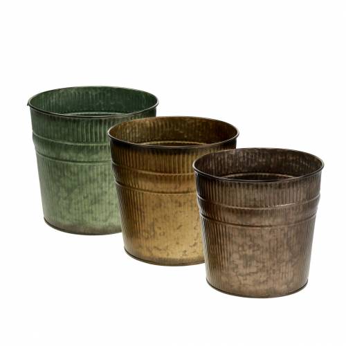 Floristik24 Sierpot oranje, bruin, groen Ø13cm H12.5cm set van 3