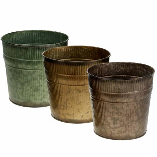 Floristik24 Sierpot oranje, bruin, groen Ø17cm H16.5cm set van 3