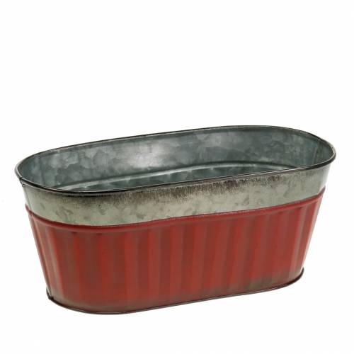 Floristik24 Bloempot ovaal rood, zilver zink 26 × 13cm H11cm