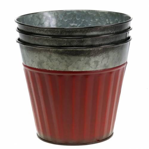 Floristik24 Plantenpot rood, zilver zink Ø17.5cm H15cm set van 3