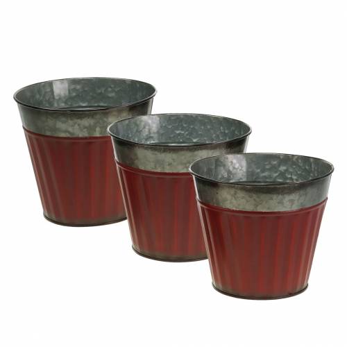 Plantenpot rood, zilver zink Ø17.5cm H15cm set van 3