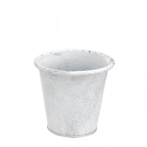 Artikel Bloempot met ornamenten, plantenbak, metalen vat wit Ø15.5cm H14.5cm