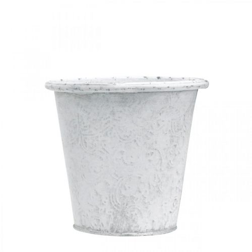 Artikel Bloempot met ornamenten, plantenbak, metalen vat wit Ø15.5cm H14.5cm