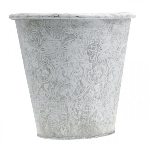 Artikel Vat met ornamenten, plantenpot, metalen pot wit Ø18.5cm H18cm