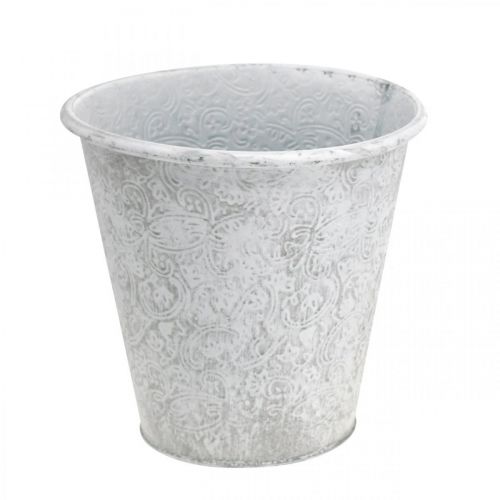 Plantenbak, plantenbak met ornamenten, metalen decoratie wit, grijs Ø20.5cm H19.5cm