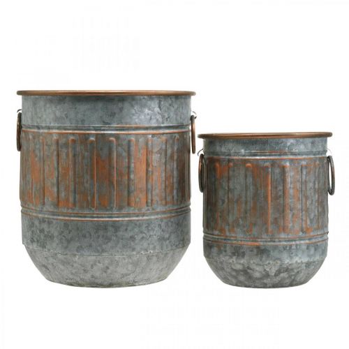 Floristik24 Sierschaal met handvatten, plantenpot, metalen schaal zilver, koperkleurige antiek look H31 / 24,5cm Ø29,5 / 22cm set van 2