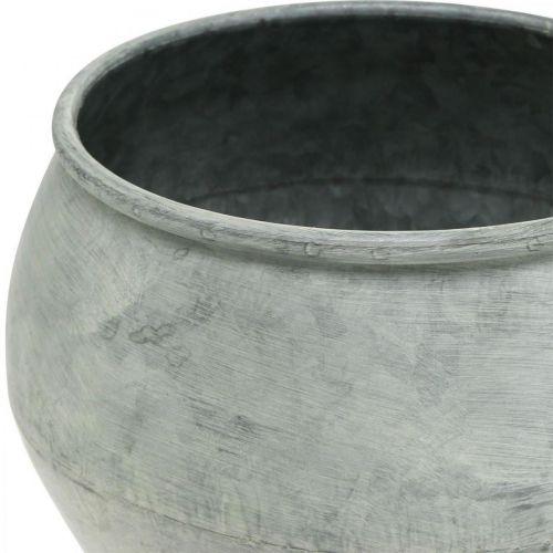 Artikel Ronde metalen pot, sierschaal, plantenschaal zilver, gewassen wit, antiek look Ø25,5 / 18cm H17 / 13cm, set van 2