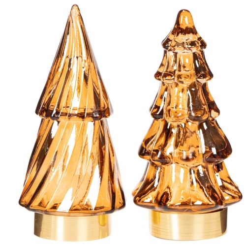 Glazen kerstboomdecoratie met LED-verlichting voor binnen, werkt op batterijen, 13 cm, 2 stuks | Floristik24.nl