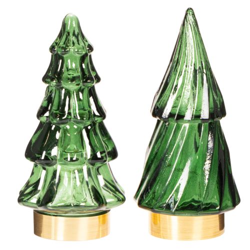 Glazen kerstboom met ledverlichting, tafeldecoratie, kerst, 13 cm, 2 stuks | Floristik24.nl