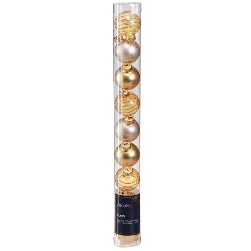 Artikel Mini kerstboomballen glas helder goud parel Ø3cm 9 st