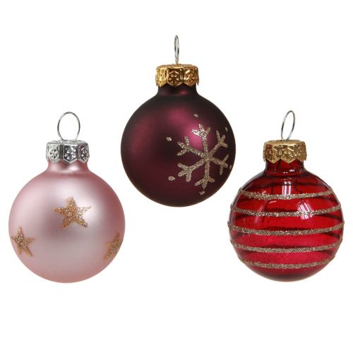 Floristik24 Mini kerstboomballen glas roze bes goud Ø3cm 9 st