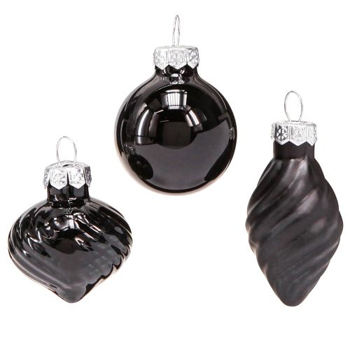 Floristik24 Mini kerstboomballen glas ui zwart Ø3cm 9 st