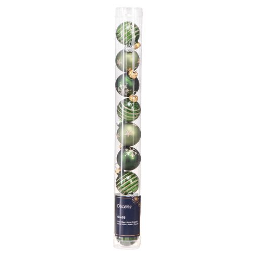 Artikel Mini kerstboomballen van glas in groen goud Ø3cm 9 st